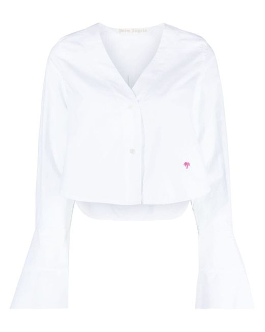 Palm Angels flute-sleeves cropped cotton shirt