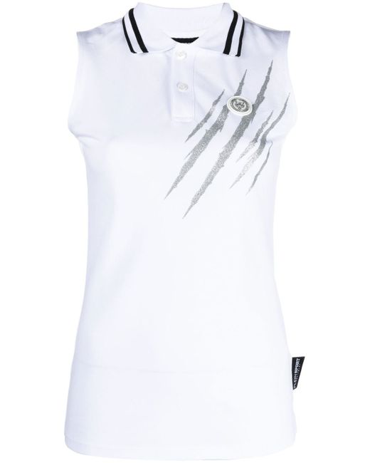 Plein Sport scratch-print sleeveless polo shirt