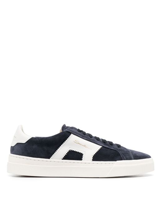 Santoni panelled suede lace-up trainers