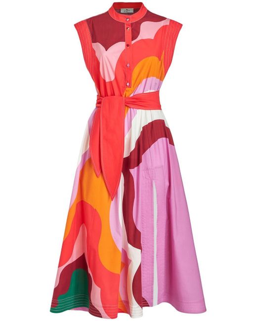 Etro graphic-print belted midi dress