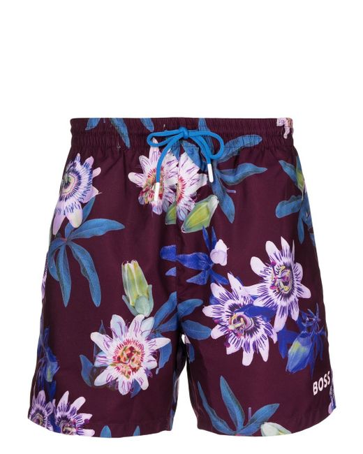 Boss Piranha floral-print swim shorts