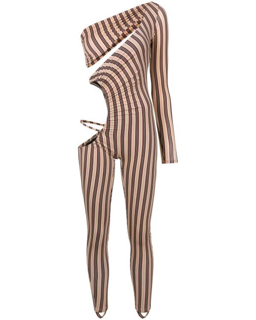 Amir Slama stripe-print one-shoulder jumpsuit