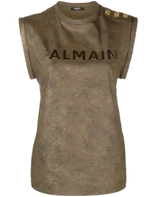 Balmain logo-print cotton tank top