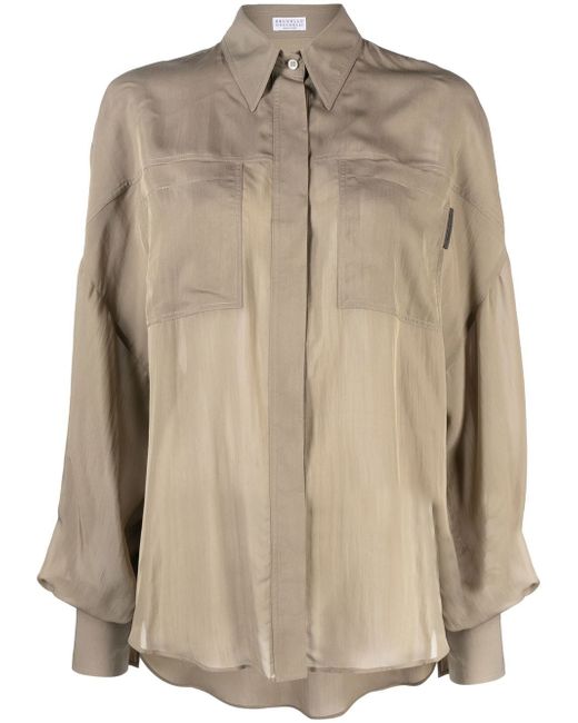 Brunello Cucinelli semi-sheer long-sleeve blouse