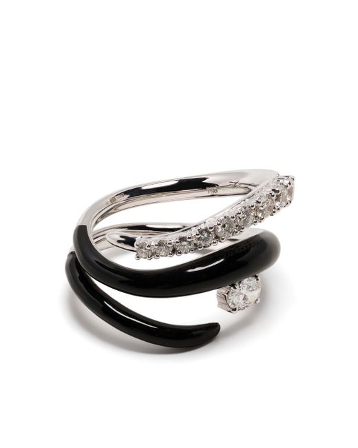 Nikos Koulis 18kt white gold diamond and enamel ring