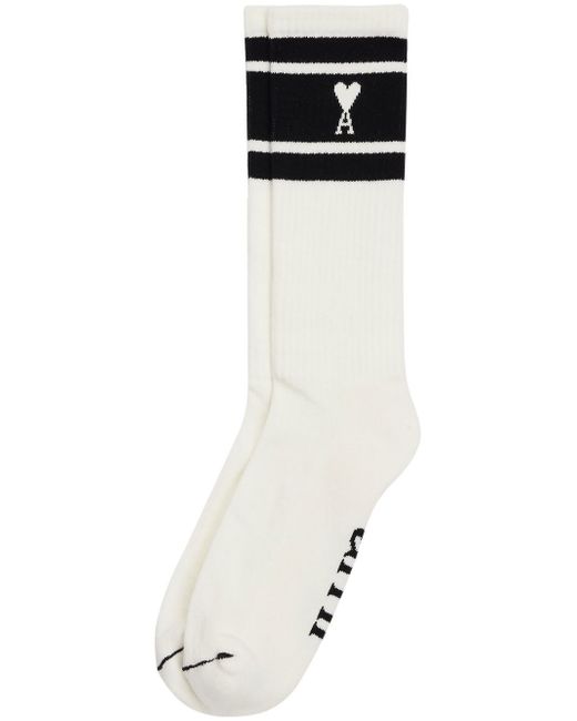 AMI Alexandre Mattiussi striped intarsia-knit logo socks