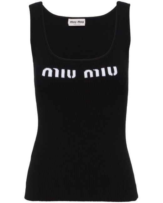 Miu Miu logo-knit ribbed tank top