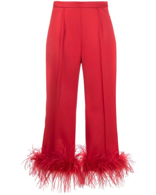Styland feather-trimmed high-waisted trousers