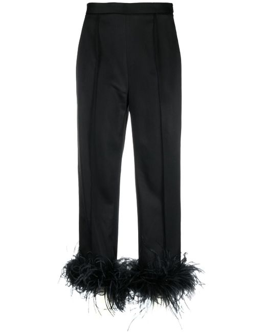 Styland feather-trim cropped trousers