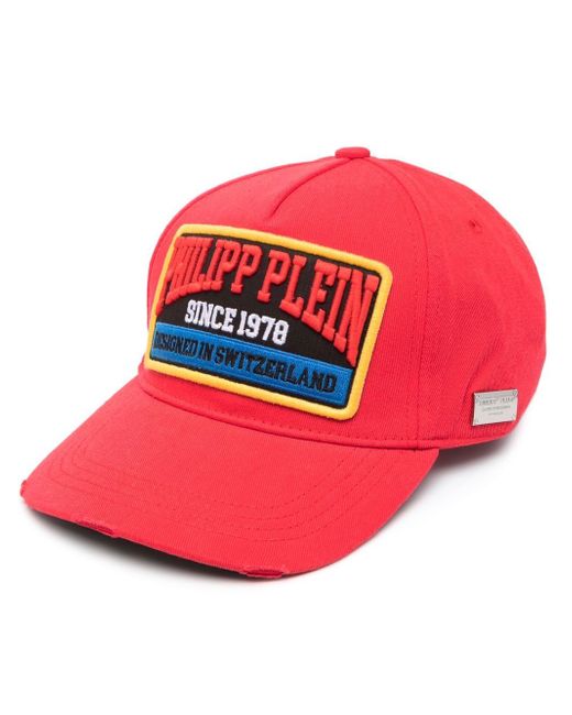 Philipp Plein logo-patch distressed cotton baseball cap