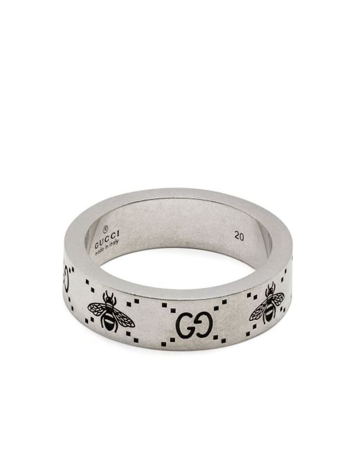 Gucci GG and bee engraved wide ring