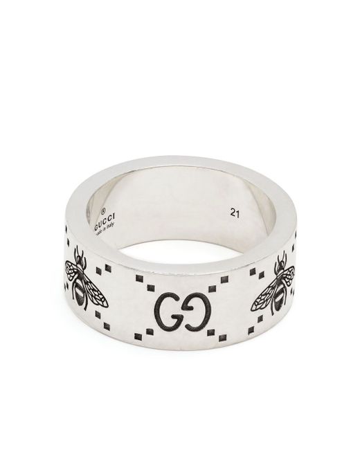 Gucci Interlocking G and bee engraved ring