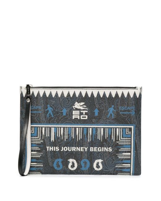 Etro graphic-print leather clutch bag