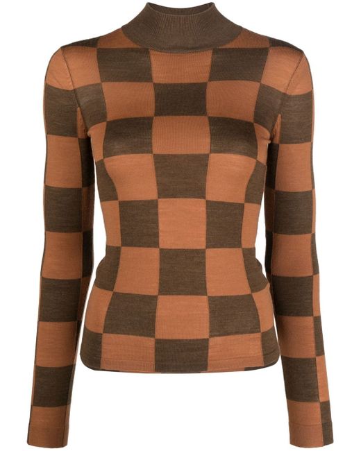 Nanushka checkerboard-pattern knitted top