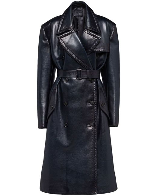 Prada double-breasted leather trench coat
