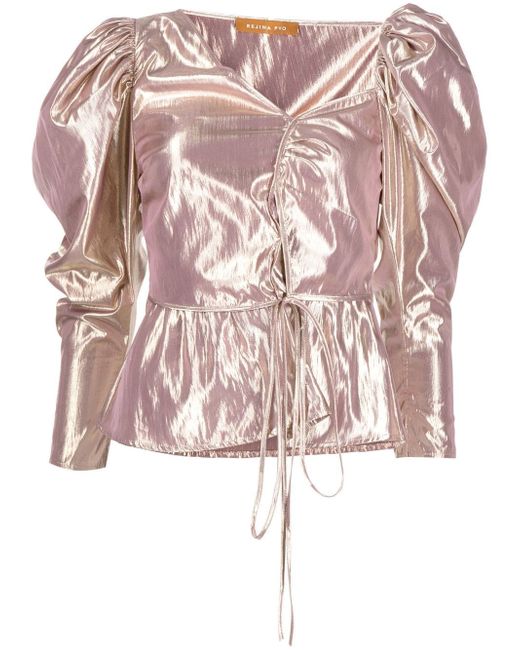 Rejina Pyo Fiona metallic puff-sleeve blouse