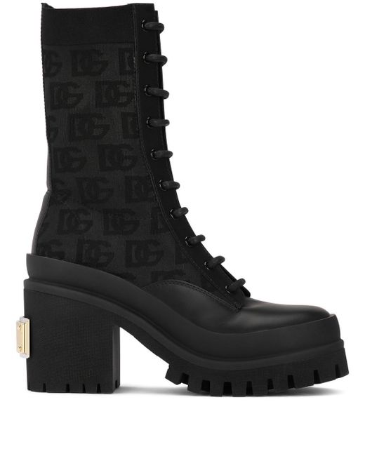 Dolce & Gabbana logo-jacquard lace-up boots