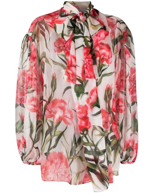 Dolce & Gabbana flora print pussybow-collar blouse