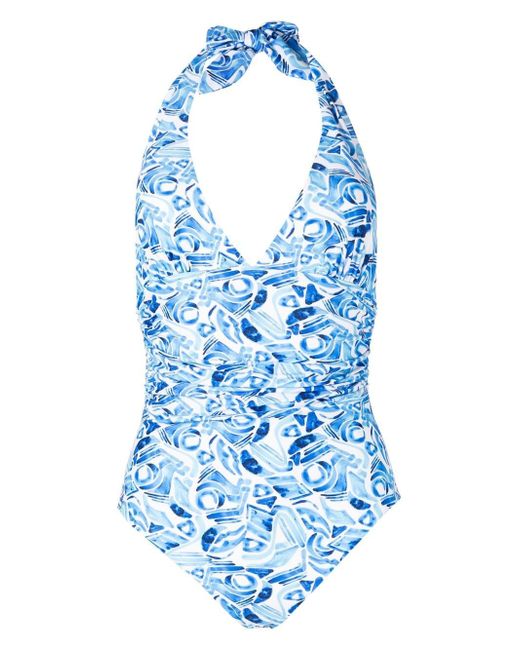 Rebecca Vallance abstract-print halterneck swimsuit