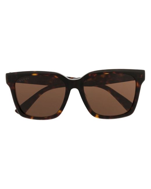 Gucci logo-engraved tortoiseshell-effect sunglasses