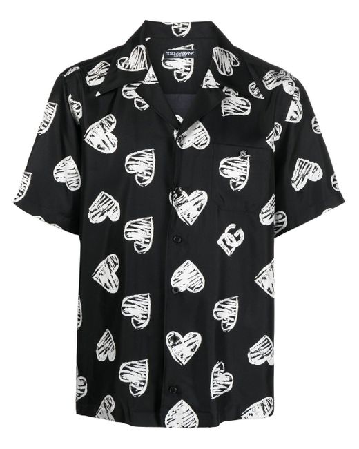 Dolce & Gabbana heart-print camp collar shirt