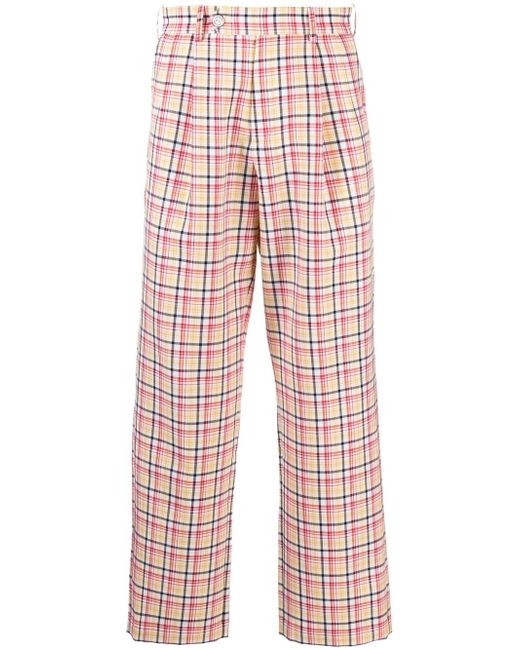 Late Checkout checked virgin-wool trousers