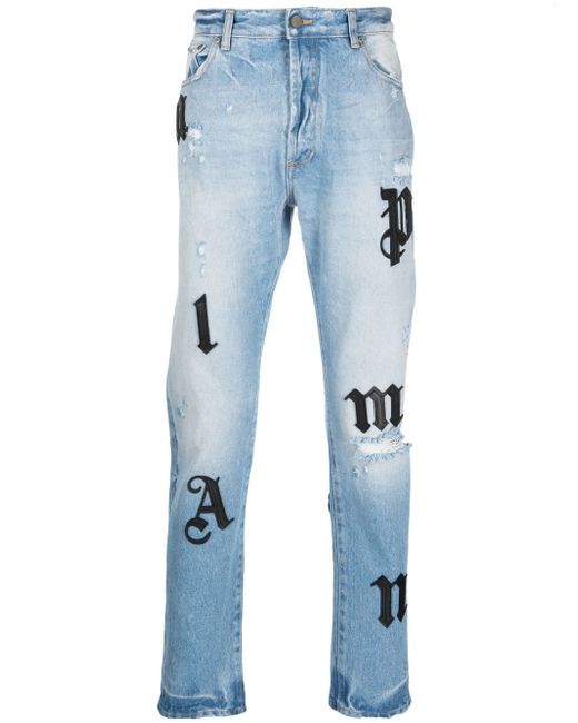 Palm Angels logo-patches straight-leg jeans