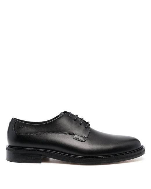 Boss logo-embossed leather Derby shoes