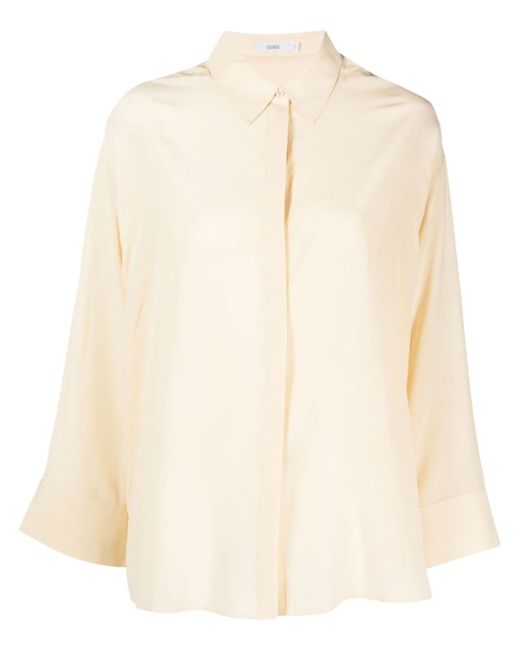 Closed long wide-sleeved silk shirt