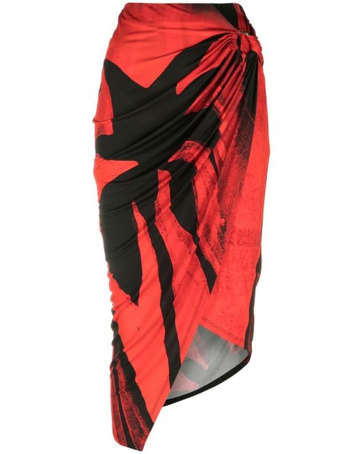 Louisa Ballou asymmetric-hem graphic-print skirt