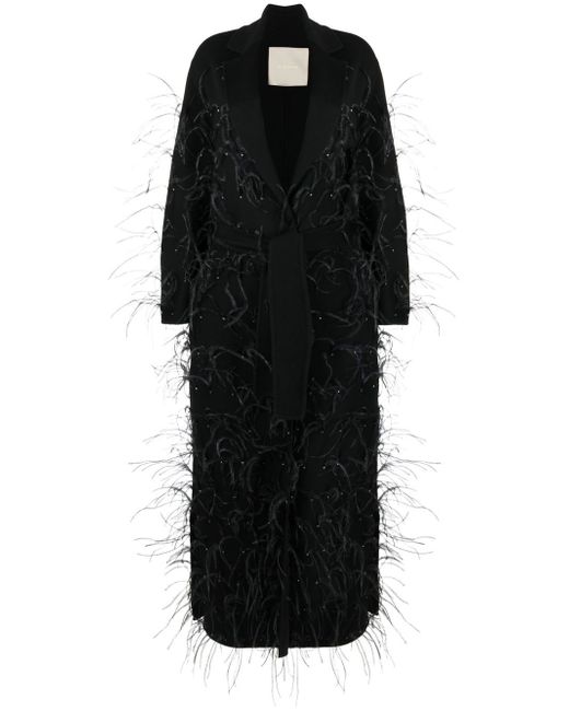 Elie Saab feather-embellished tied-waist coat