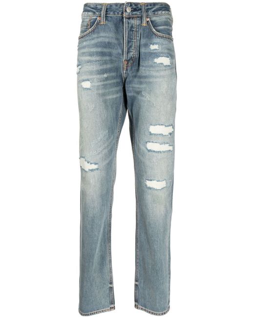 Evisu distressed-finish straight-leg jeans