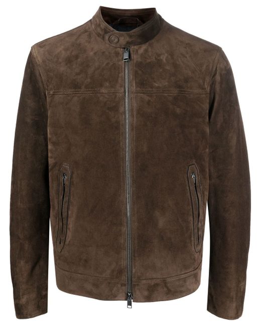Brioni high-neck leather jacket