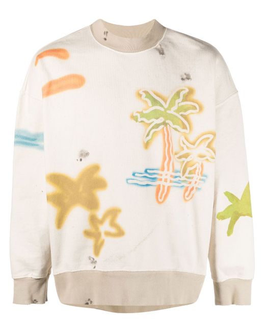 Palm Angels Sprayed Palm-print cotton sweatshirt