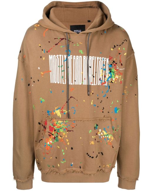 Mostly Heard Rarely Seen logo-print paint-splatter hoodie