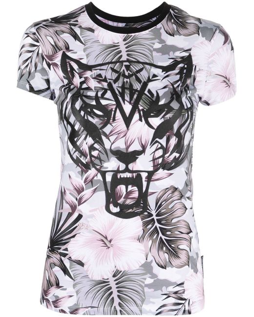 Plein Sport tiger-print floral T-shirt