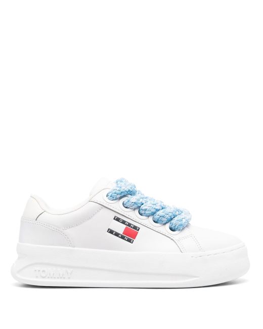 Tommy Jeans logo-print flatform leather sneakers