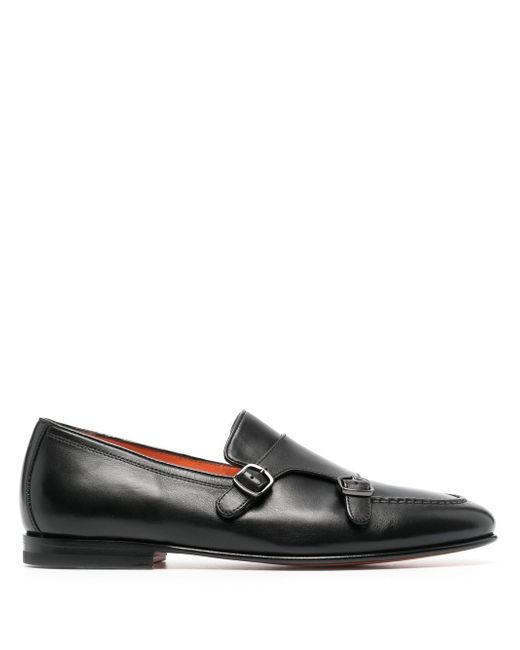 Santoni double-buckle leather shoes