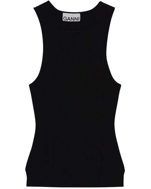 Ganni panelled rib-knit vest top