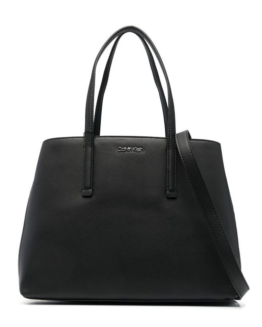 Calvin Klein logo-lettering faux-leather tote bag