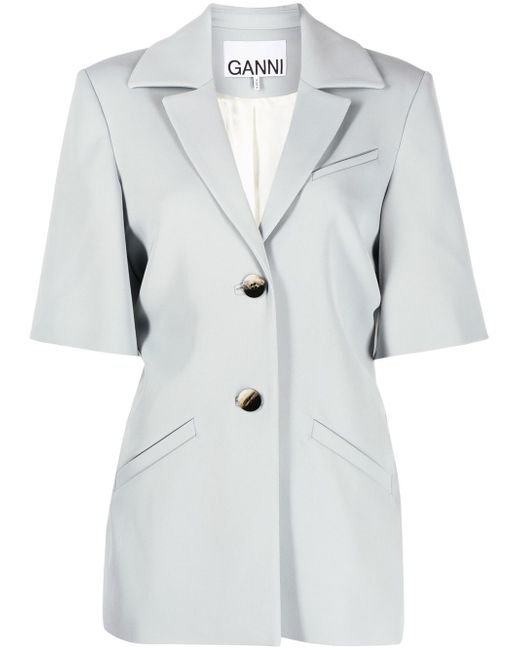 Ganni twill-weave short-sleeved blazer