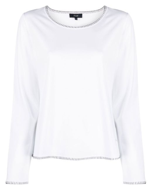 Fay stitched-edge long-sleeved T-shirt