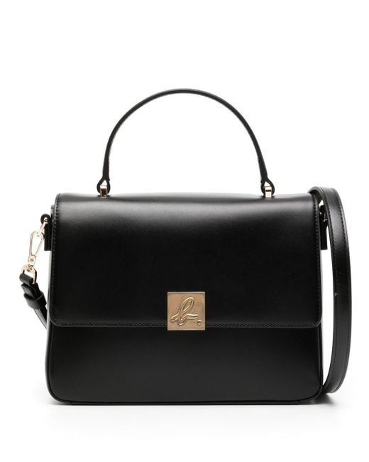 Agnès B. logo-buckle foldover leather satchel