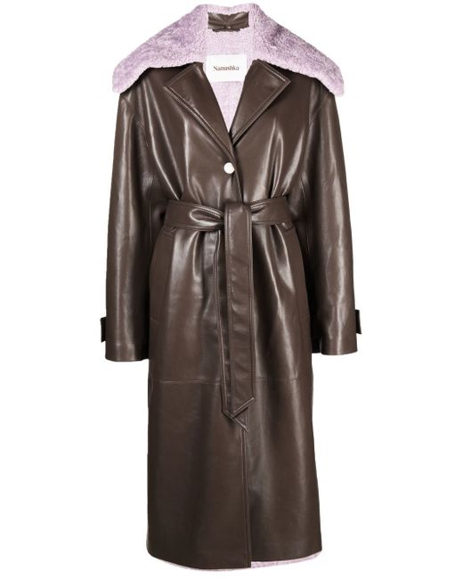 Nanushka detachable-collar faux-leather coat