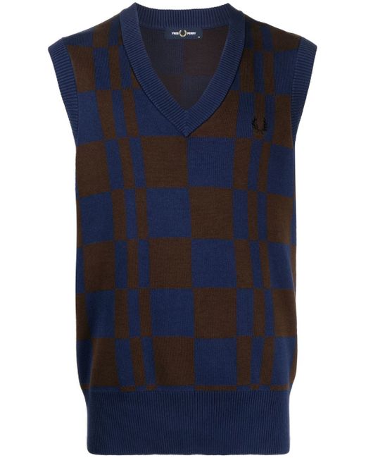 Fred Perry Checkerboard V-neck knitted vest
