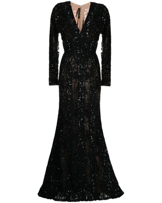Elie Saab sequined long-sleeve fishtail gown