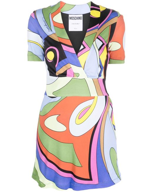 Moschino geometric-print v-neck fitted dress