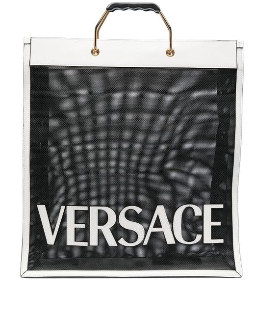 Versace logo-patch mesh tote bag