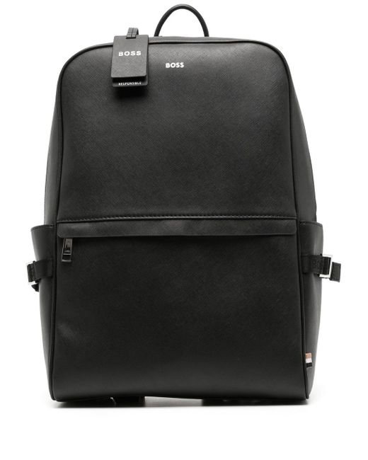 Boss logo-tag leather backpack