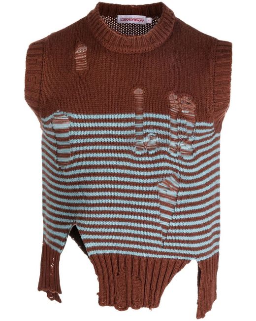 Charles Jeffrey Loverboy distressed stripe knitted vest